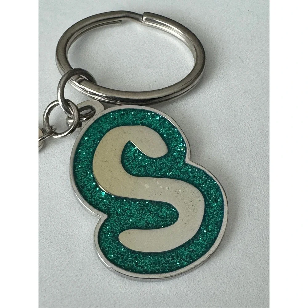 Swibco Las Vegas Keychain Initial S Green Glitter Souvenir Metal Key Ring 02734‎